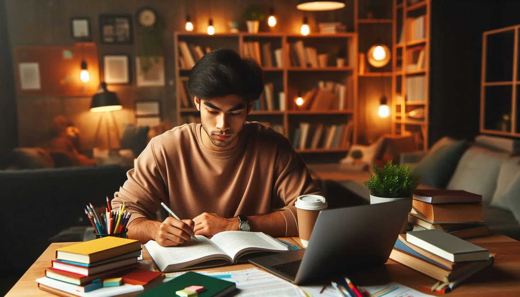 a student studying books